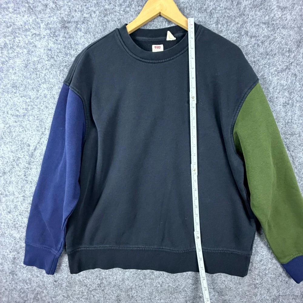 Levi's Sweatshirt Mens Large Black Blue Green Colorblock Cotton Relaxed Fit